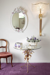 Tavolino da te-RTT con specchio ovale e applique Canova